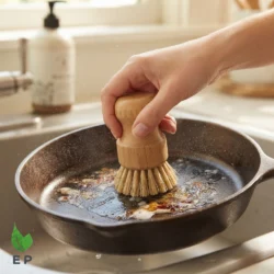 Bamboo Dish Scrub – Natural Sisal Fiber Bristles Round Bamboo Handle Eco-Friendly Kitchen Scrubber
