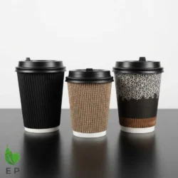 12oz Insulated Ripple Double Wall Paper Coffee Cup – Coffee Bean Print by Eco Product Pakistan