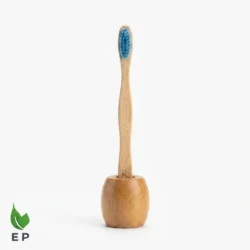 Bamboo Toothbrush Holder – Natural Wood Round Stand with Bamboo Toothbrush Eco-Friendly Bathroom
