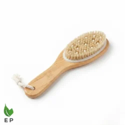 Dry Body Bamboo Bath Brush with Soft Natural Bristles and Massage Nodules