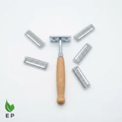 Plastic Free Bamboo Razor with 5 Refill Cartridges – Natural Wood Handle Chrome Head Eco-Friendly
