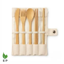 Reusable Bamboo Cutlery Set – Natural Wood Spoon Knife Fork Chopsticks Bamboo Straw Eco-Friendly