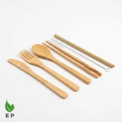 Reusable Bamboo Cutlery Set – Natural Wood Spoon Knife Fork Chopsticks Bamboo Straw Eco-Friendly