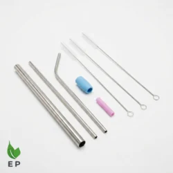 Stainless Steel Reusable Drinking Straws Set with Cleaning Brush and Silicone Tips – Eco Packaging