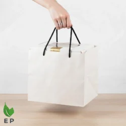 White Paper Cake Bag – Premium White Kraft Paper Bag with Black Rope Handle by Eco Product